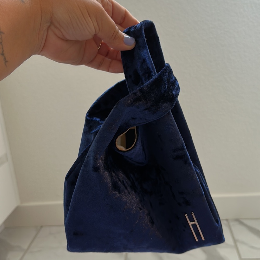 HAYWARD "Mini Shopper" Navy Crushed Velvet Tote Bag -